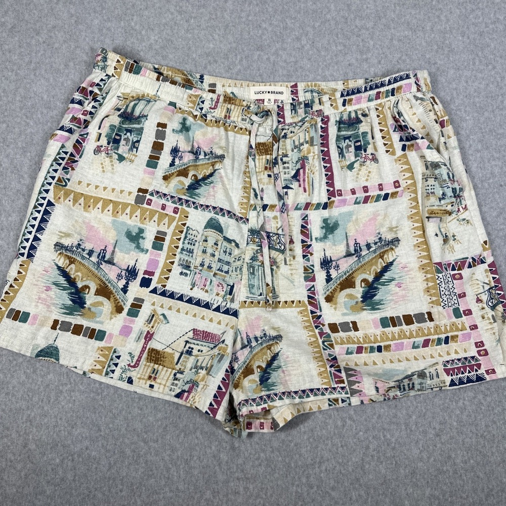 Lucky Brand Beach Linen Blend Shorts Women's XL Pockets Casual Travel Drawstring